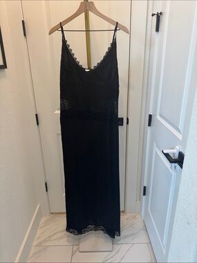 Romy Midnight Black Lace Trim Slip Dress